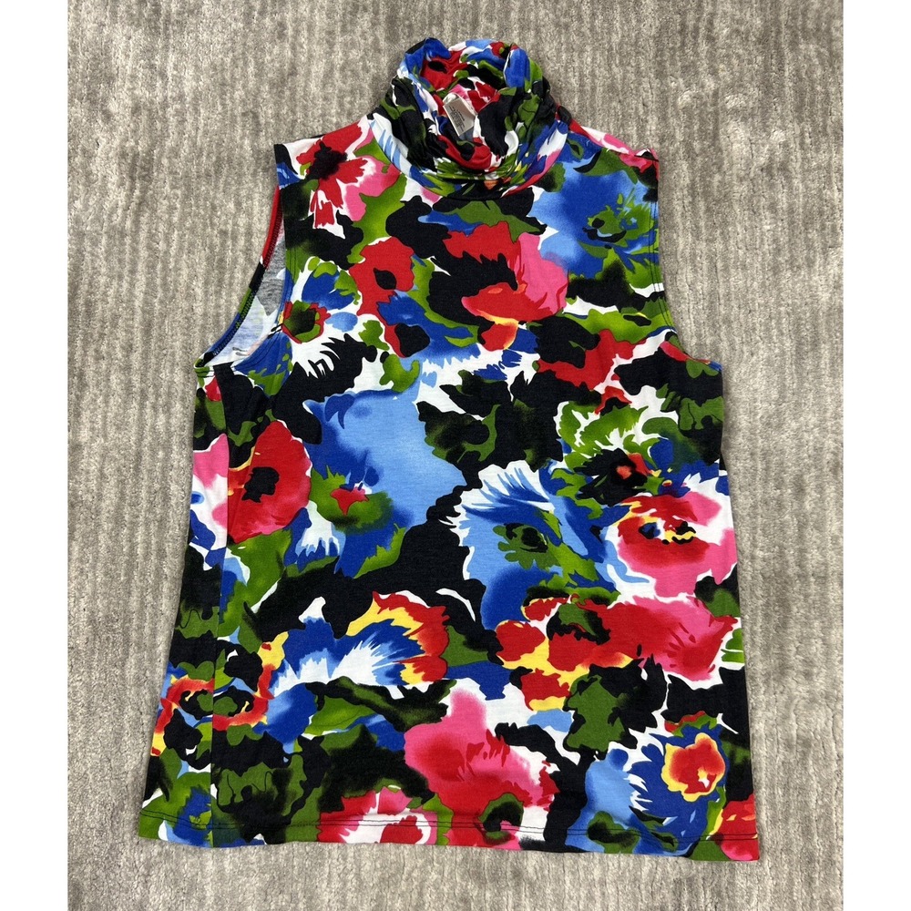 Jillian Nicole Sleeveless Top Womens Large Multicolor Floral Turtleneck Shell